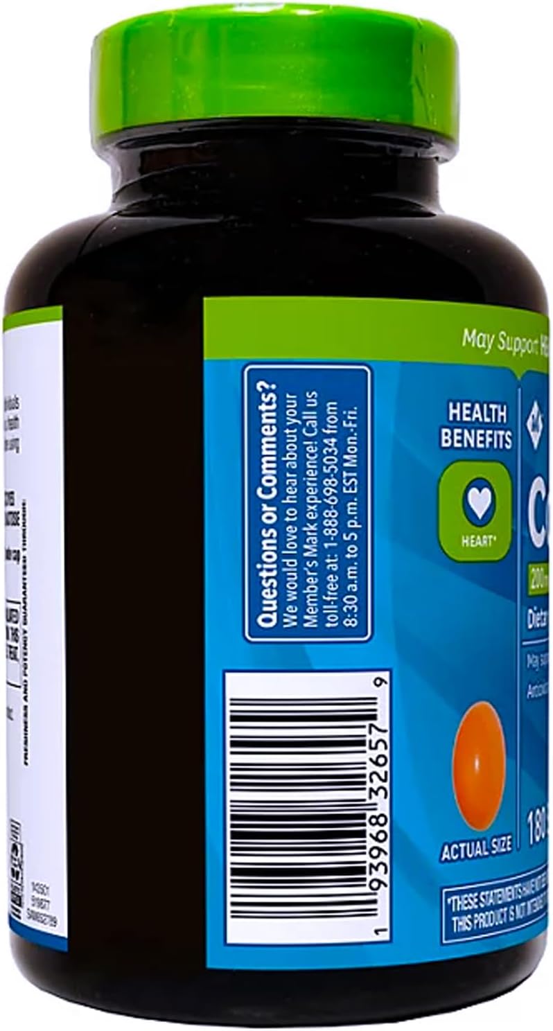 180 Count Generic Members Mark CoQ10 200 mg Supplement for Heart Health and Energy Support
