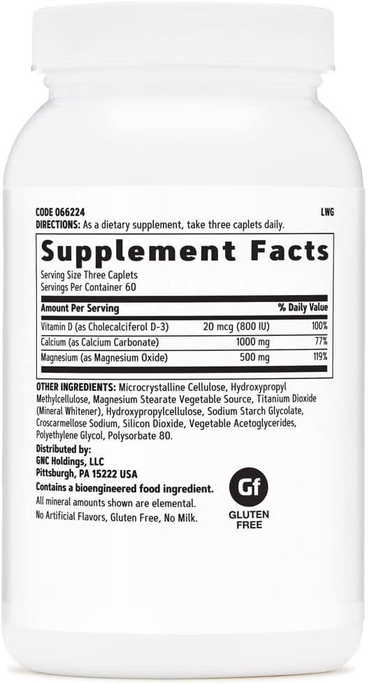 180 Count GNC Calcium Plus Magnesium & Vitamin D-3 1000mg Tablets for Bone Health