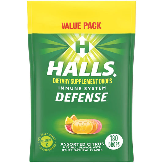 180-Count HALLS Defense Assorted Citrus Vitamin C Drops: Value Pack for Immune Support