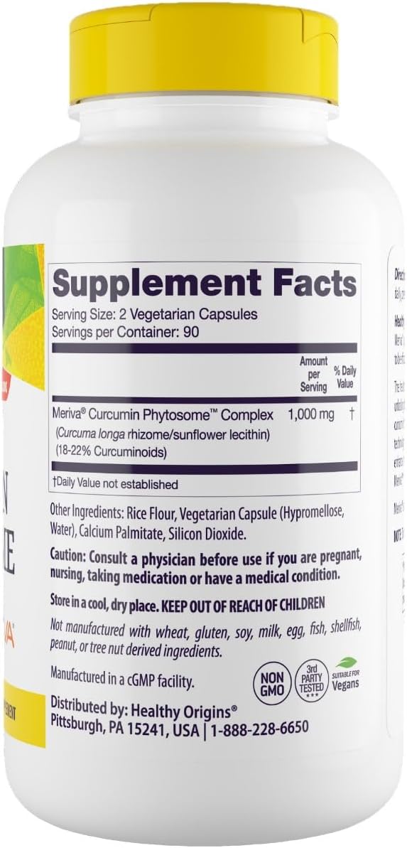 180 Count Healthy Origins Curcumin Phytosome Veggie Capsules with Meriva SF Formula, 500mg