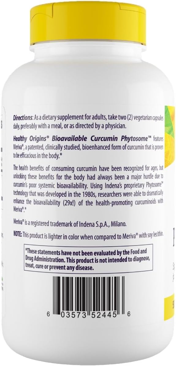 180 Count Healthy Origins Curcumin Phytosome Veggie Capsules with Meriva SF Formula, 500mg