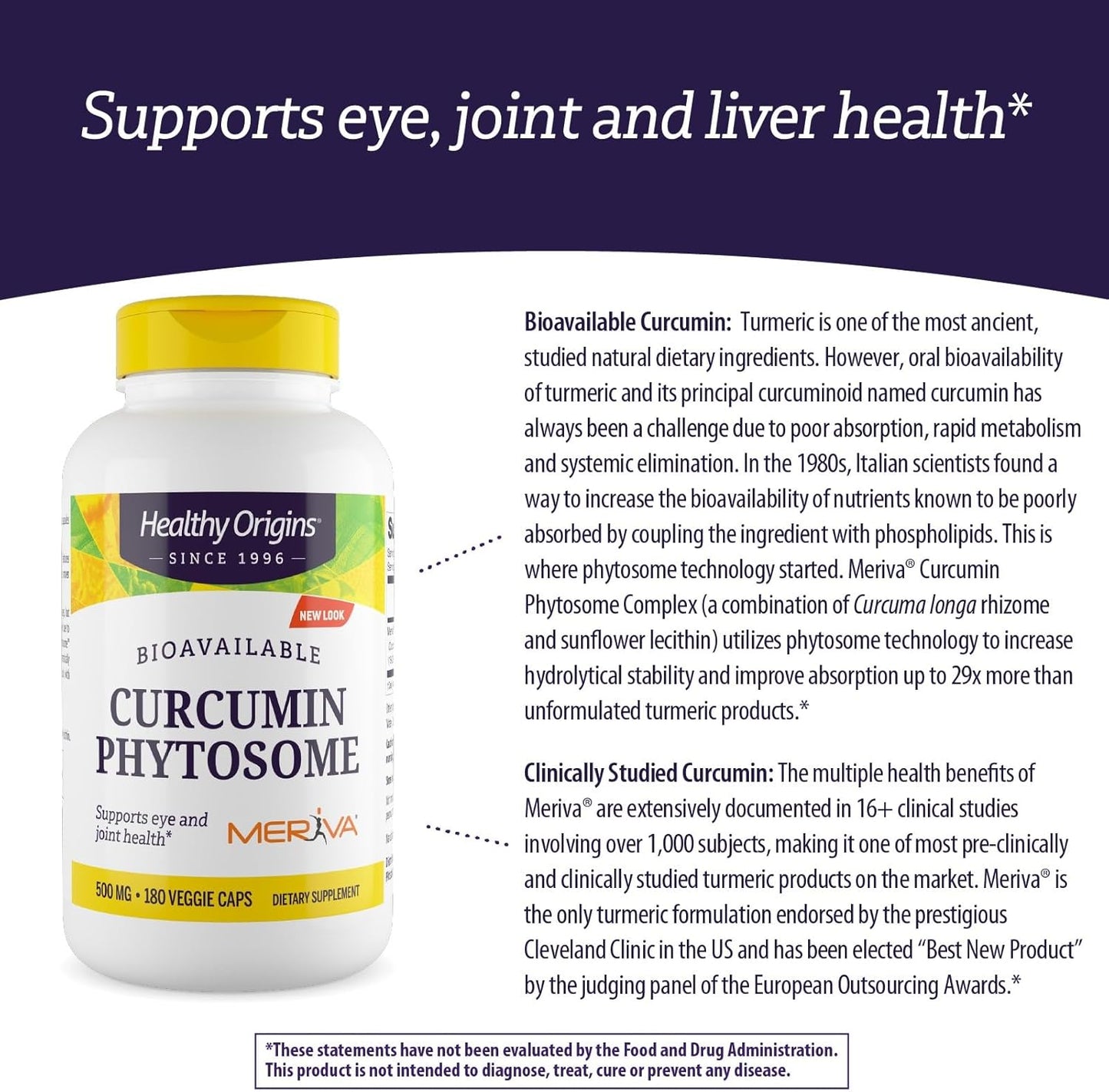 180 Count Healthy Origins Curcumin Phytosome Veggie Capsules with Meriva SF Formula, 500mg