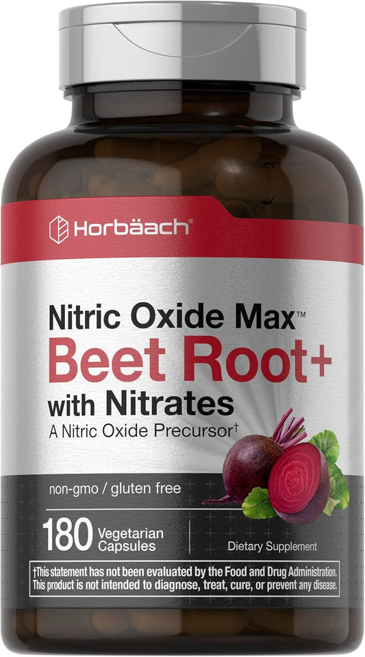 180 Count Horbäach Nitric Oxide Beet Root Capsules with Nitrates for Men and Women - Vegetarian, Non-GMO, Gluten Free Supplement