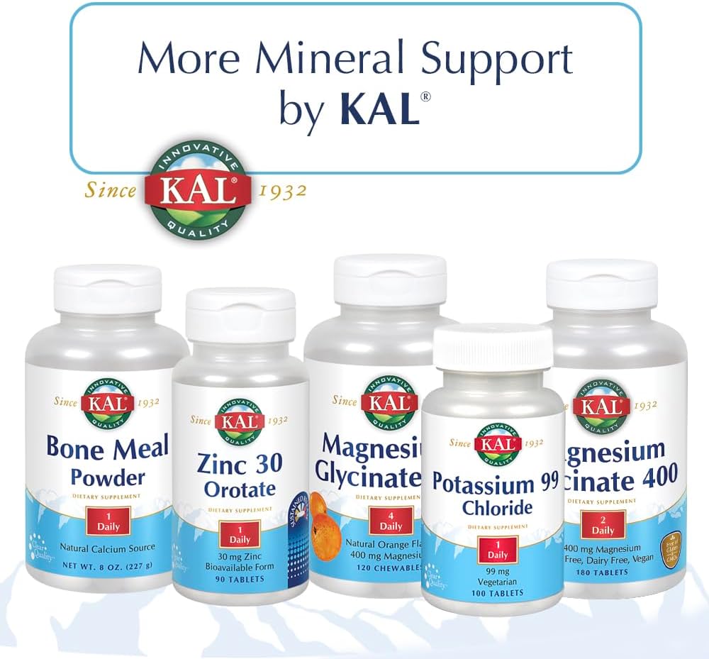 180 Count KAL Calcium Citrate with Vitamin D 1000 IU Tablets, 1000 mg - Bone Health and Immune Support