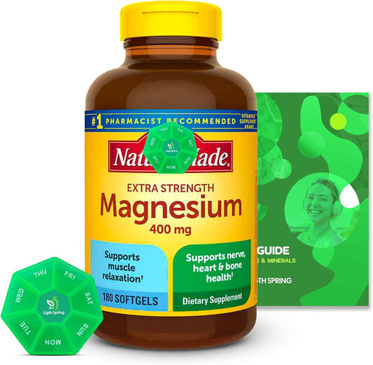 180 Count LightSpring Magnesium 400mg Bundle with Exclusive A to Z Vitamins & Minerals, Better Ligth&Spring Guide + Weekly Pill Organizer (3 Items)