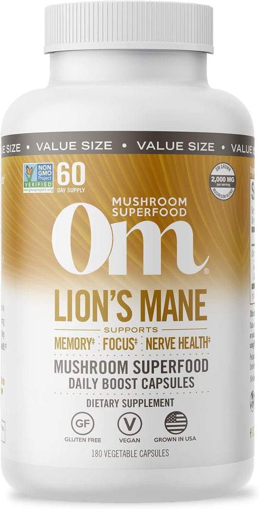 180 Count Lion's Mane Mushroom Capsules for Memory, Focus, and Mood Support