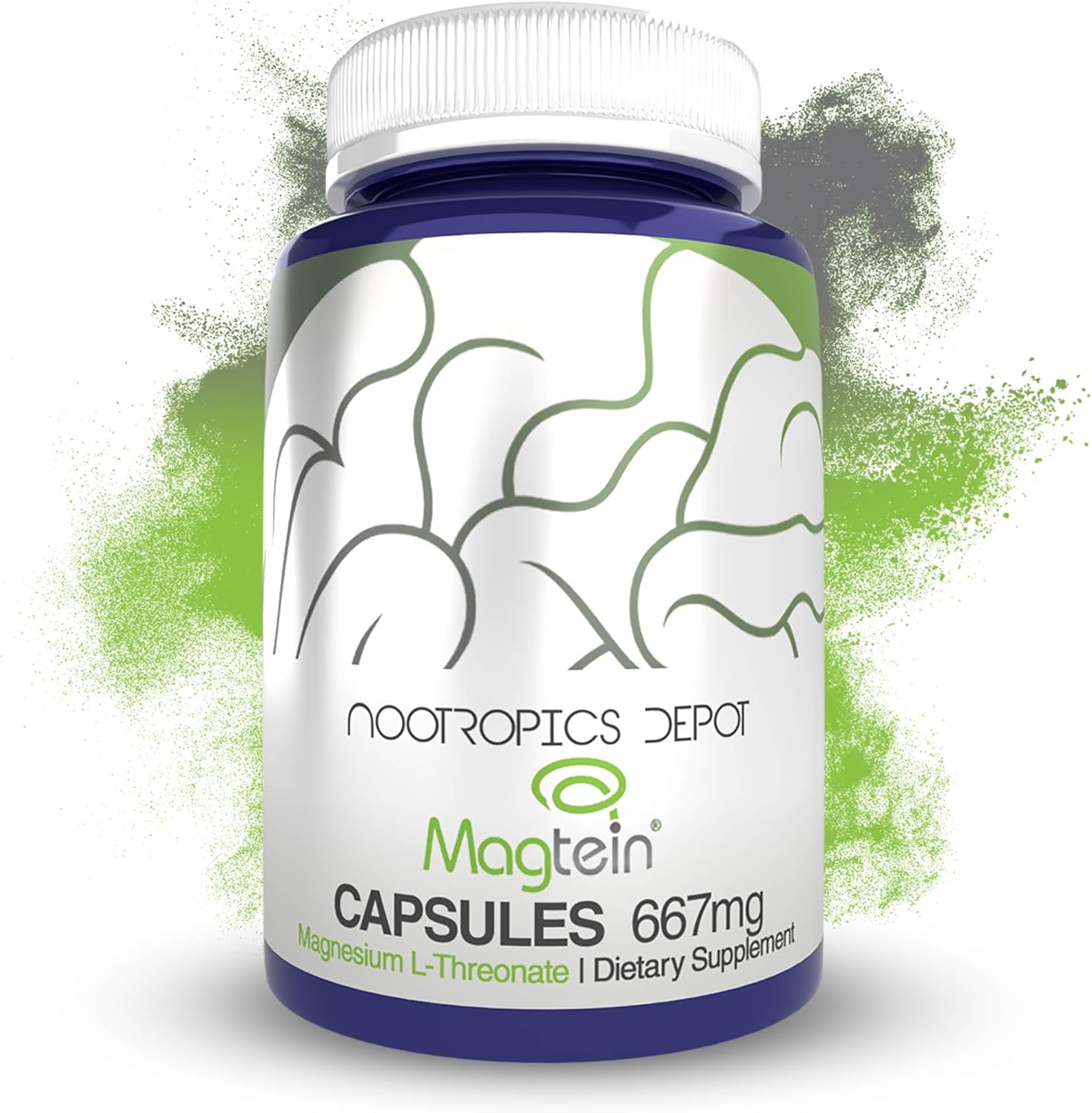180-Count Nootropics Depot Magtein Magnesium L-Threonate Capsules - Natural Mineral Supplement for Energy and Cognitive Function Boost