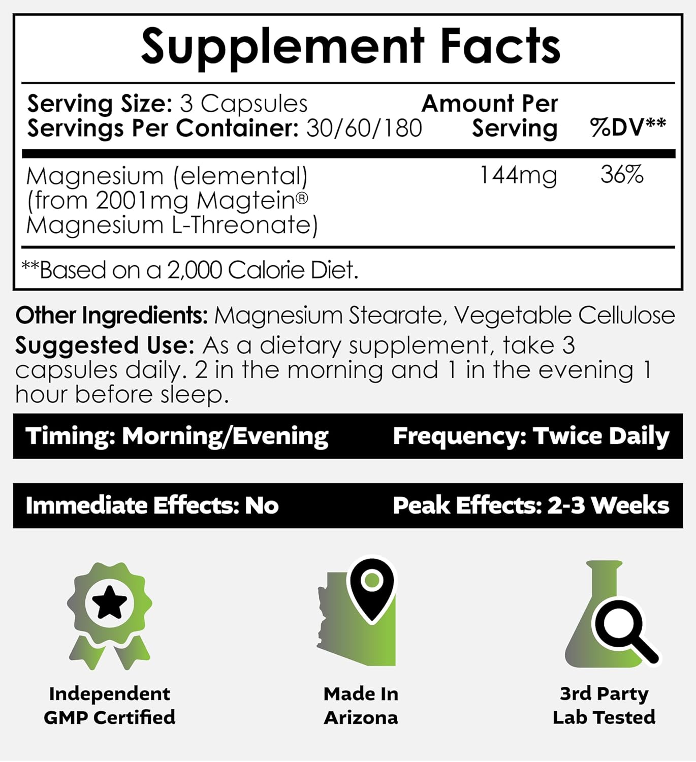 180-Count Nootropics Depot Magtein Magnesium L-Threonate Capsules - Natural Mineral Supplement for Energy and Cognitive Function Boost