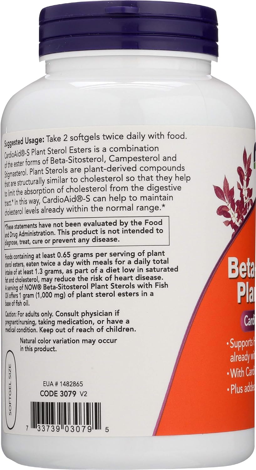 180 Count NOW Foods SPO Beta-Sitosterol Plant Sterols Supplement with Fish Oil