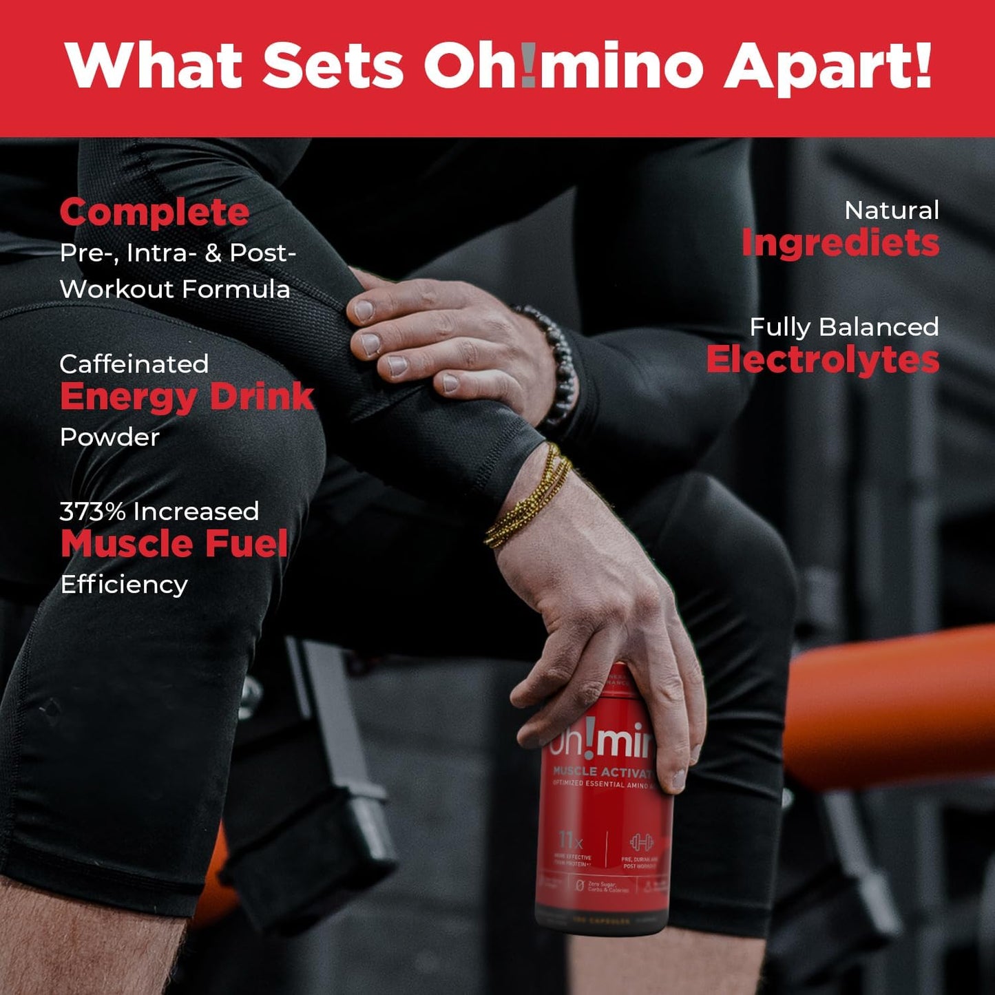 180-Count Oh!mino Amino Acids Capsules for Muscle Recovery - Vegan & Caffeinated Workout Supplement with Essential EAAs, Zero Sugar & Carbs