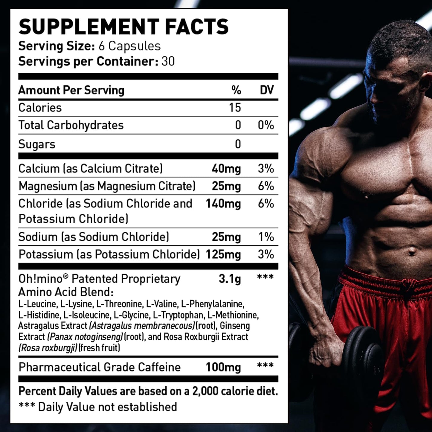180-Count Oh!mino Amino Acids Capsules for Muscle Recovery - Vegan & Caffeinated Workout Supplement with Essential EAAs, Zero Sugar & Carbs