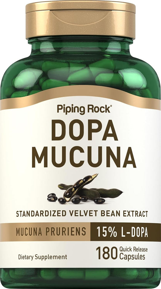 180 Count Piping Rock DOPA Mucuna Capsules with 15% L-DOPA - Mucuna Pruriens Extract - Non-GMO and Gluten Free