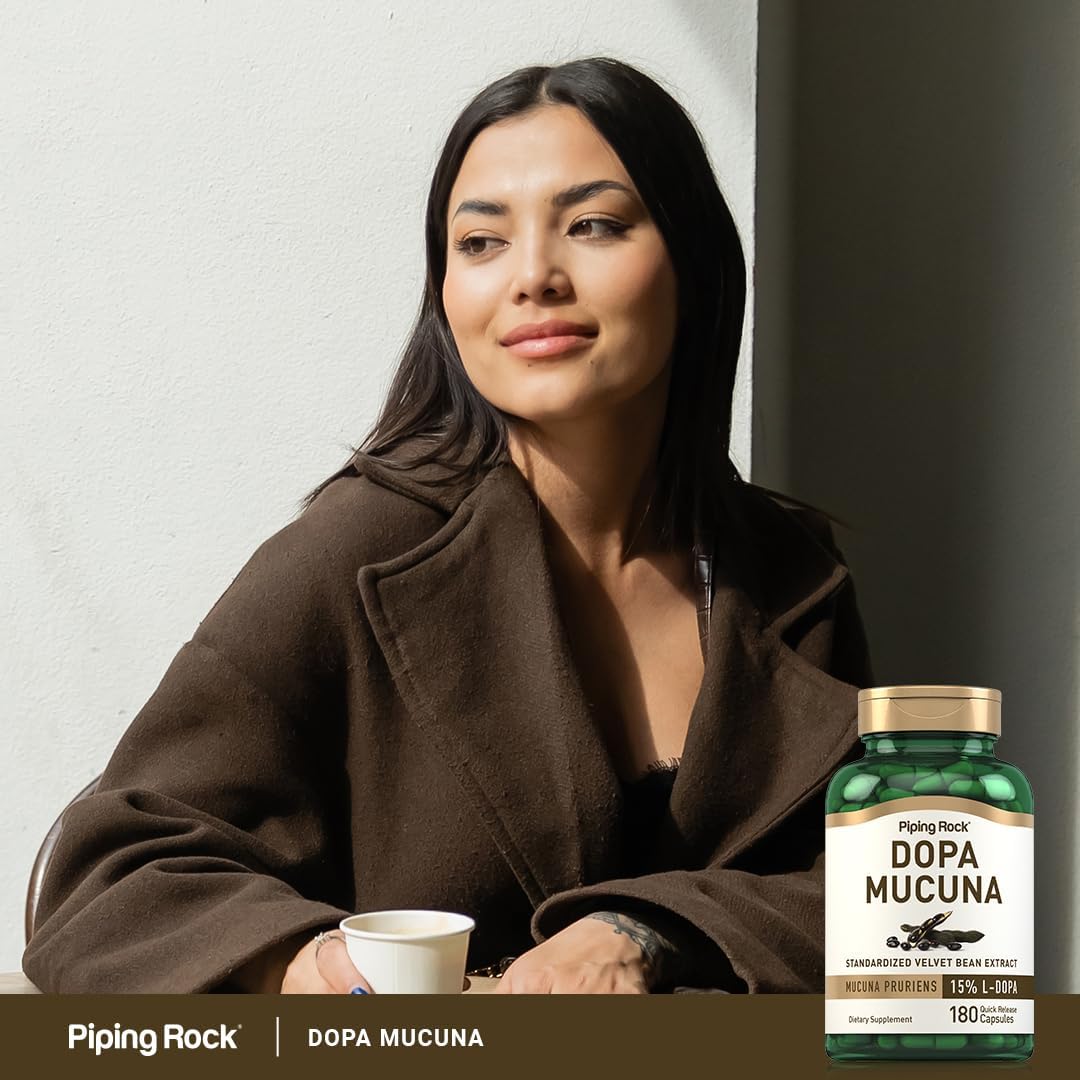 180 Count Piping Rock DOPA Mucuna Capsules with 15% L-DOPA - Mucuna Pruriens Extract - Non-GMO and Gluten Free