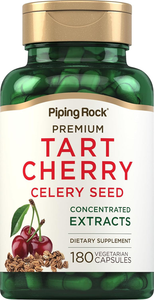 180 Count Piping Rock Tart Cherry & Celery Seed Capsules - Concentrated Extract - Vegetarian, Non-GMO, Gluten Free