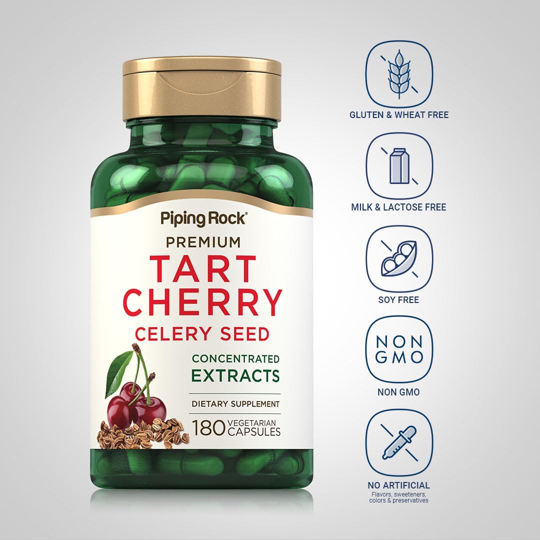 180 Count Piping Rock Tart Cherry & Celery Seed Capsules - Concentrated Extract - Vegetarian, Non-GMO, Gluten Free