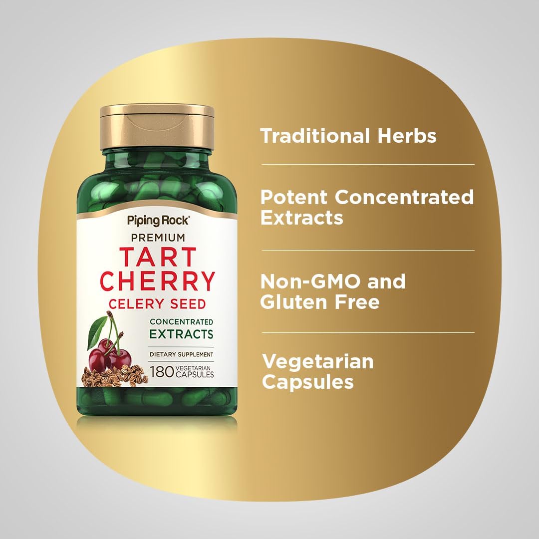 180 Count Piping Rock Tart Cherry & Celery Seed Capsules - Concentrated Extract - Vegetarian, Non-GMO, Gluten Free