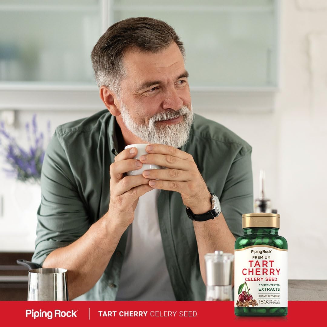 180 Count Piping Rock Tart Cherry & Celery Seed Capsules - Concentrated Extract - Vegetarian, Non-GMO, Gluten Free