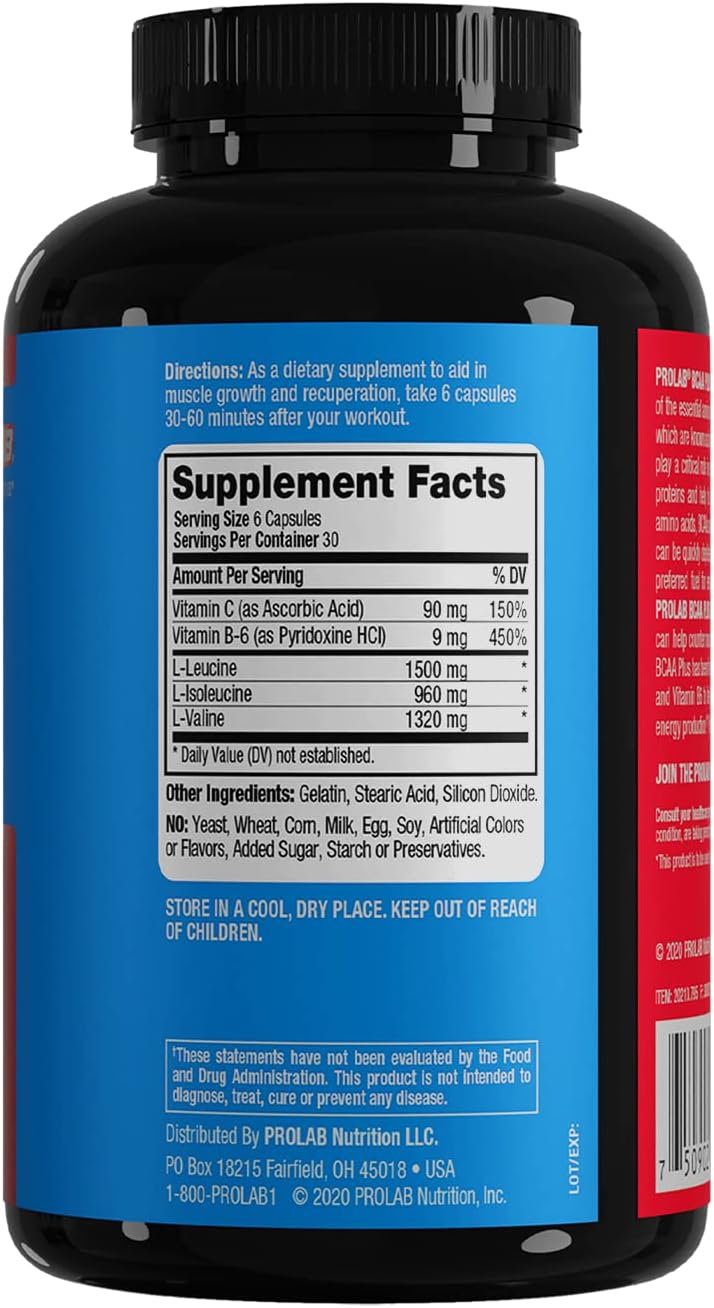 180-Count PROLAB BCAA PLUS Capsules for Muscle Recovery and Endurance
