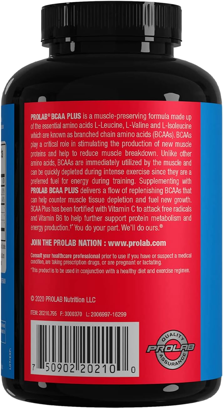 180-Count PROLAB BCAA PLUS Capsules for Muscle Recovery and Endurance