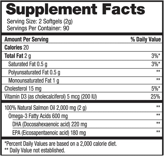 180-Count Pure Alaska Omega-3 Wild Alaskan Salmon Oil Softgels 1000mg - High Quality Supplement