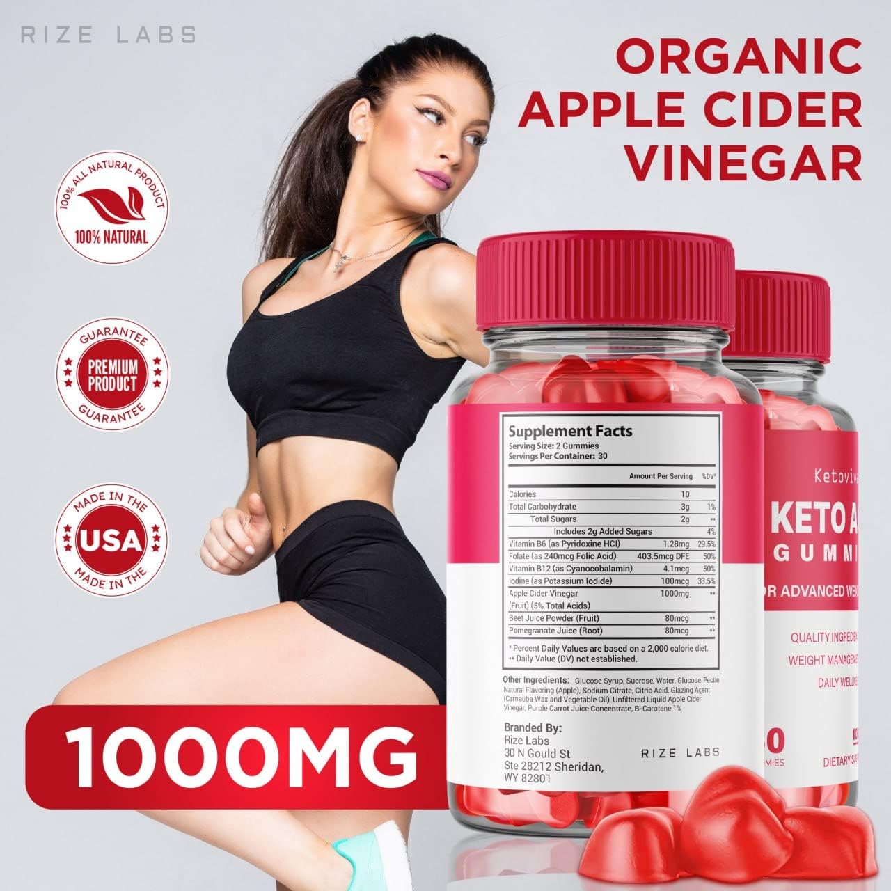 180 Count Rize Labs Ketoviva Keto ACV Gummies for Advanced Weight Loss with Apple Cider Vinegar - Reduces Belly Fat and Provides Extra Strength Support