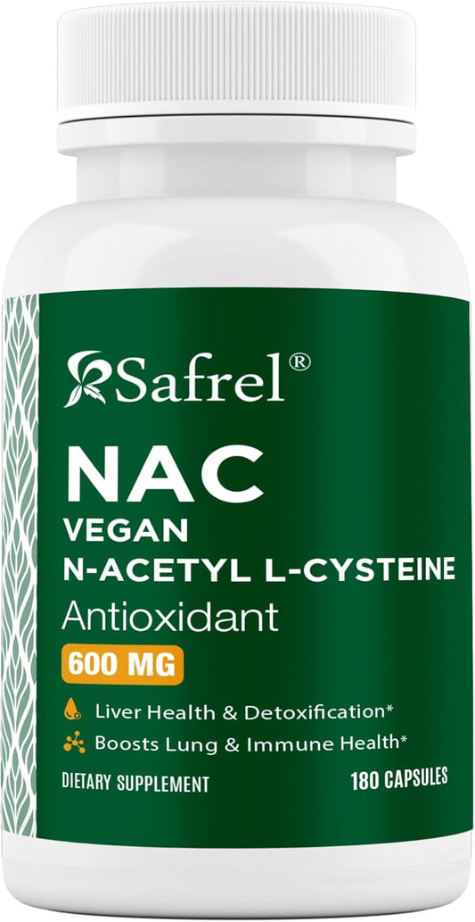 180 Count Safrel N-Acetyl-L-Cysteine (NAC) Capsules - 600mg Antioxidant Support for Respiratory, Immune, and Liver Health - Non-GMO & Gluten Free - Easy Absorption