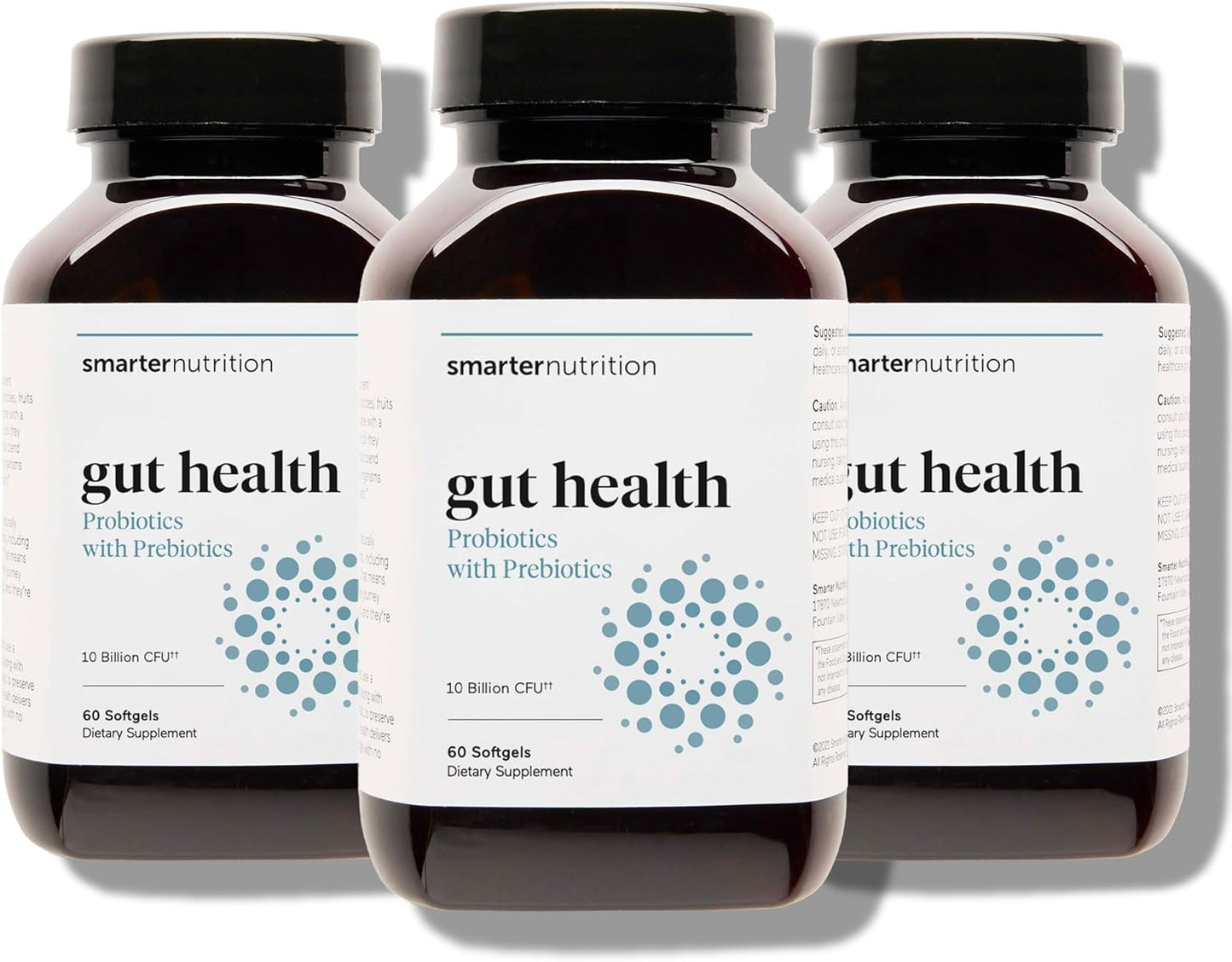 180 Count Smarter Nutrition Gut Health Probiotics with Prebiotics - Soil-Based Strains, MCT Oil - Vegetarian - 3 Pack - 90-Day Supply