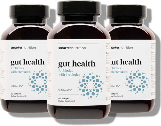 180 Count Smarter Nutrition Gut Health Probiotics with Prebiotics - Soil-Based Strains, MCT Oil - Vegetarian - 3 Pack - 90-Day Supply