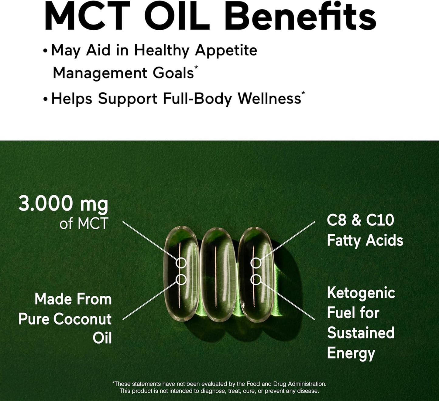 180 Count Smarter Nutrition MCT Oil Capsules C8 and C10 - Ketogenic Brain & Body Fuel - Sustained Energy - Cold-Pressed Coconut - Palm & Gluten-Free - Non-GMO - 60-Day Supply