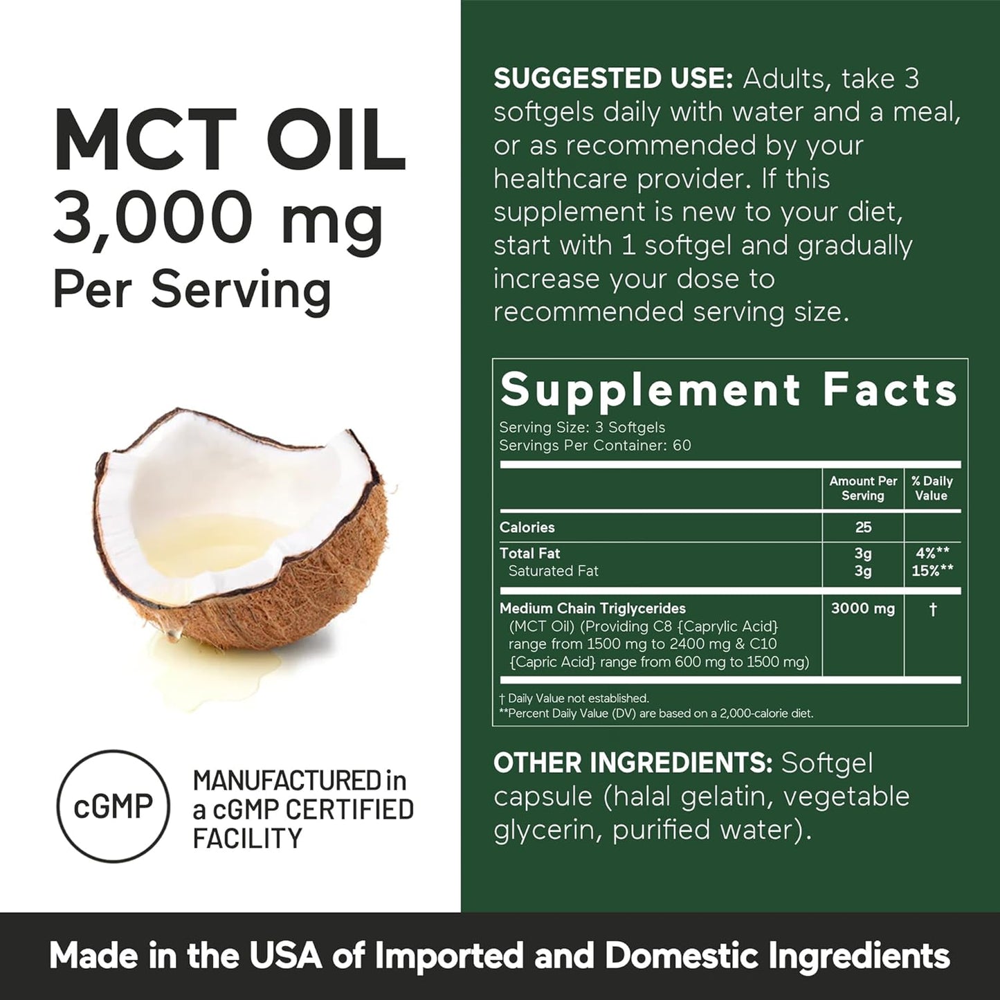 180 Count Smarter Nutrition MCT Oil Capsules C8 and C10 - Ketogenic Brain & Body Fuel - Sustained Energy - Cold-Pressed Coconut - Palm & Gluten-Free - Non-GMO - 60-Day Supply