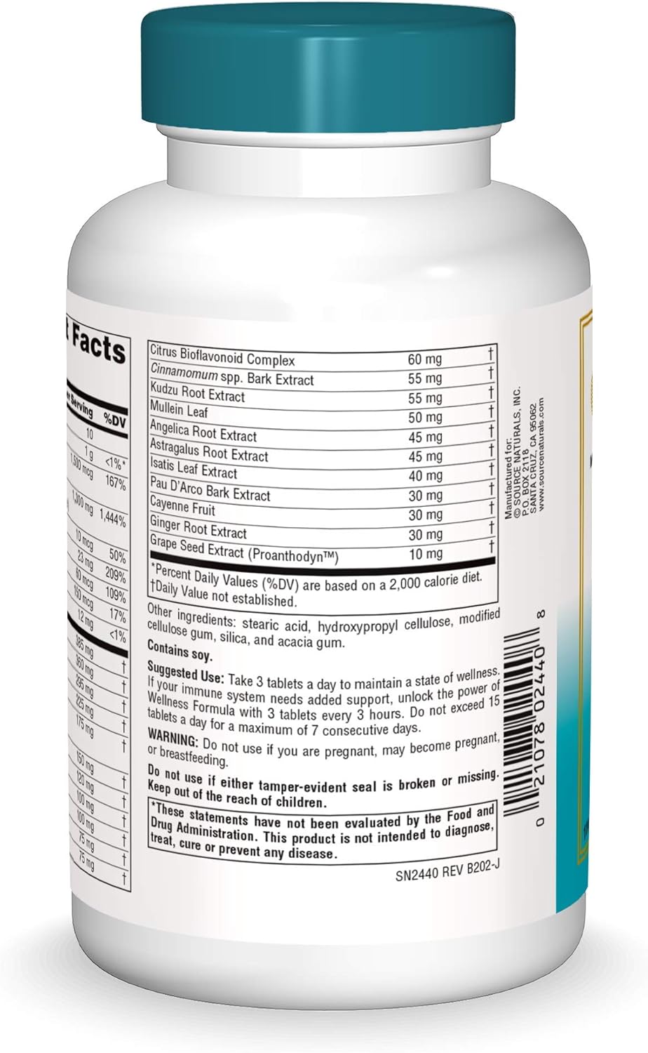 180 Count Source Naturals Wellness Formula Bio-Aligned Immune System Support Supplement Boosts Immunity