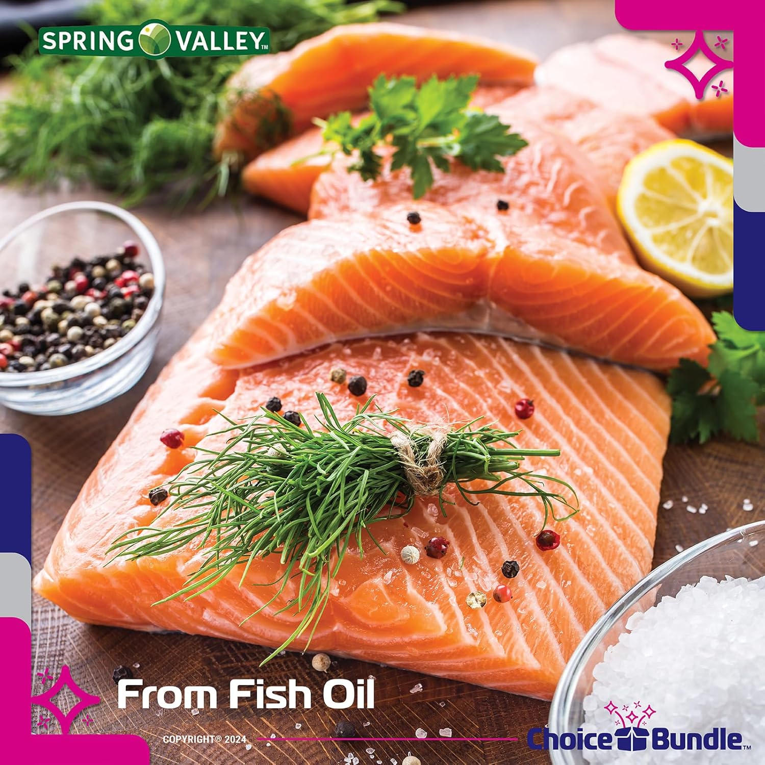 180 Count Spring Valley Fish Oil Omega-3 Fatty Acid Supplement Lemon Softgels Bundle with Vitamin Guide and Pill Container