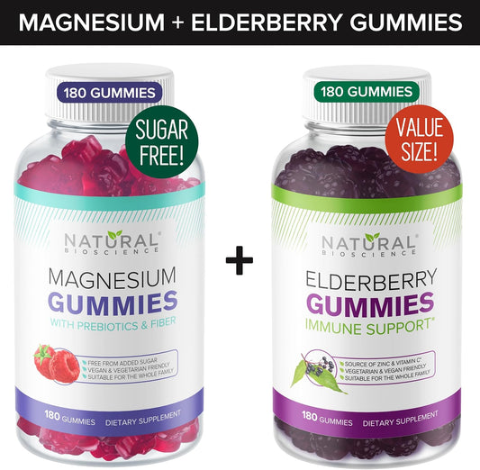180 Count Sugar-Free Magnesium and Elderberry Gummies by Natural BioScience
