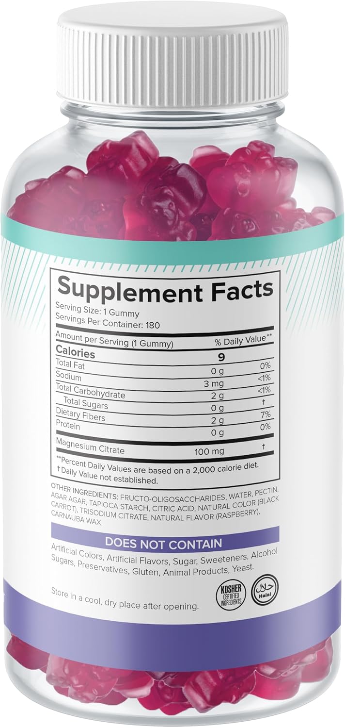 180 Count Sugar-Free Magnesium and Elderberry Gummies by Natural BioScience