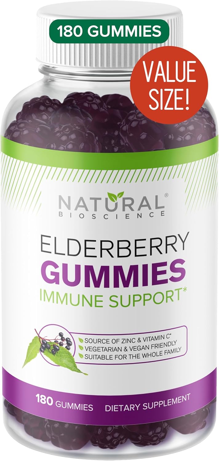180 Count Sugar-Free Magnesium and Elderberry Gummies by Natural BioScience