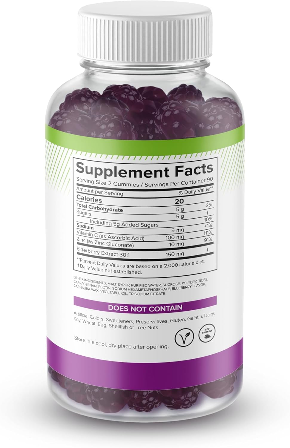 180 Count Sugar-Free Magnesium and Elderberry Gummies by Natural BioScience