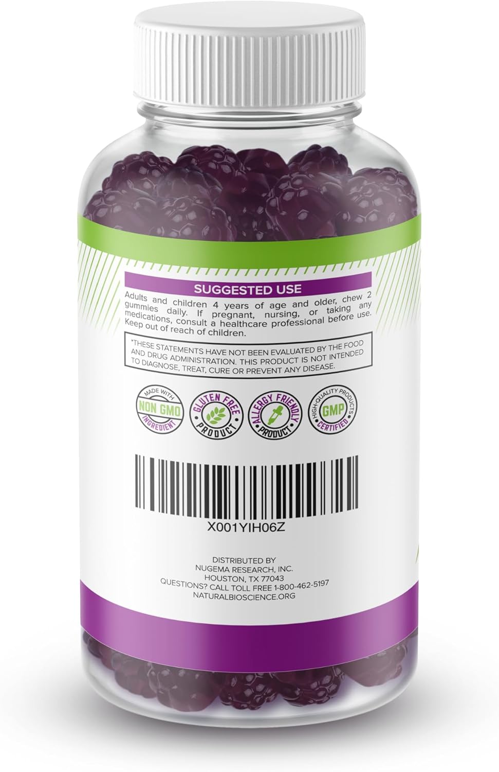 180 Count Sugar-Free Magnesium and Elderberry Gummies by Natural BioScience