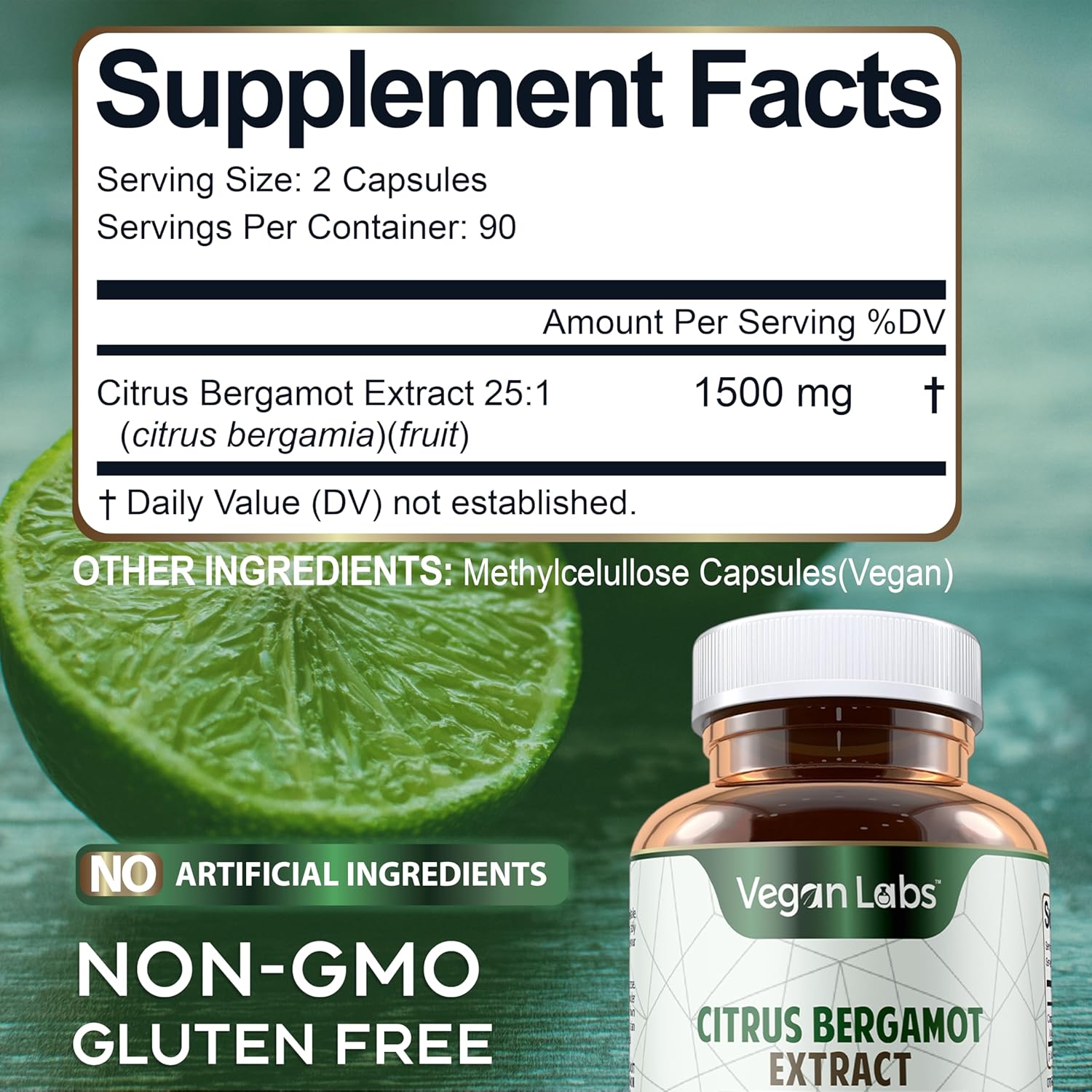 180 Count Vegan Citrus Bergamot Extract Capsules - 1500MG - 25:1 Concentration - Antioxidant Support - Gluten Free & Non-GMO - Promotes Overall Health