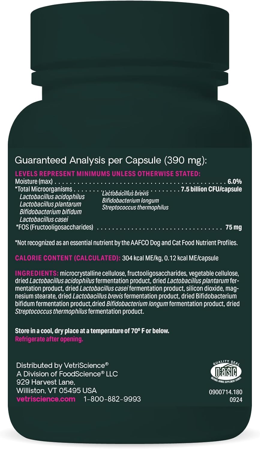 180 Count VetriScience Extra Strength Gut Health Capsules for Dogs & Cats - Probiotic & Prebiotic Digestive Supplement - Supports Digestion, Immune System, Gas & Diarrhea - 7.5 Billion CFU
