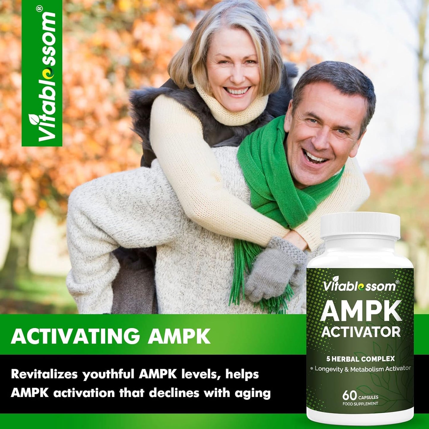 180 Count Vitablosom AMPK Activator Supplement - 5 in 1 Jiaogulan Gynostemma Metabolic Activator - Vegetarian Capsules, Pack of 3