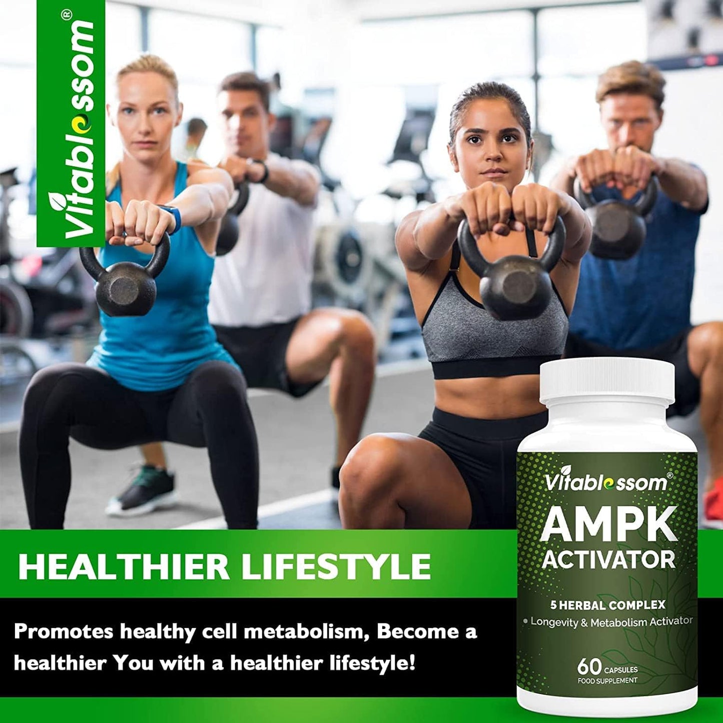 180 Count Vitablosom AMPK Activator Supplement - 5 in 1 Jiaogulan Gynostemma Metabolic Activator - Vegetarian Capsules, Pack of 3