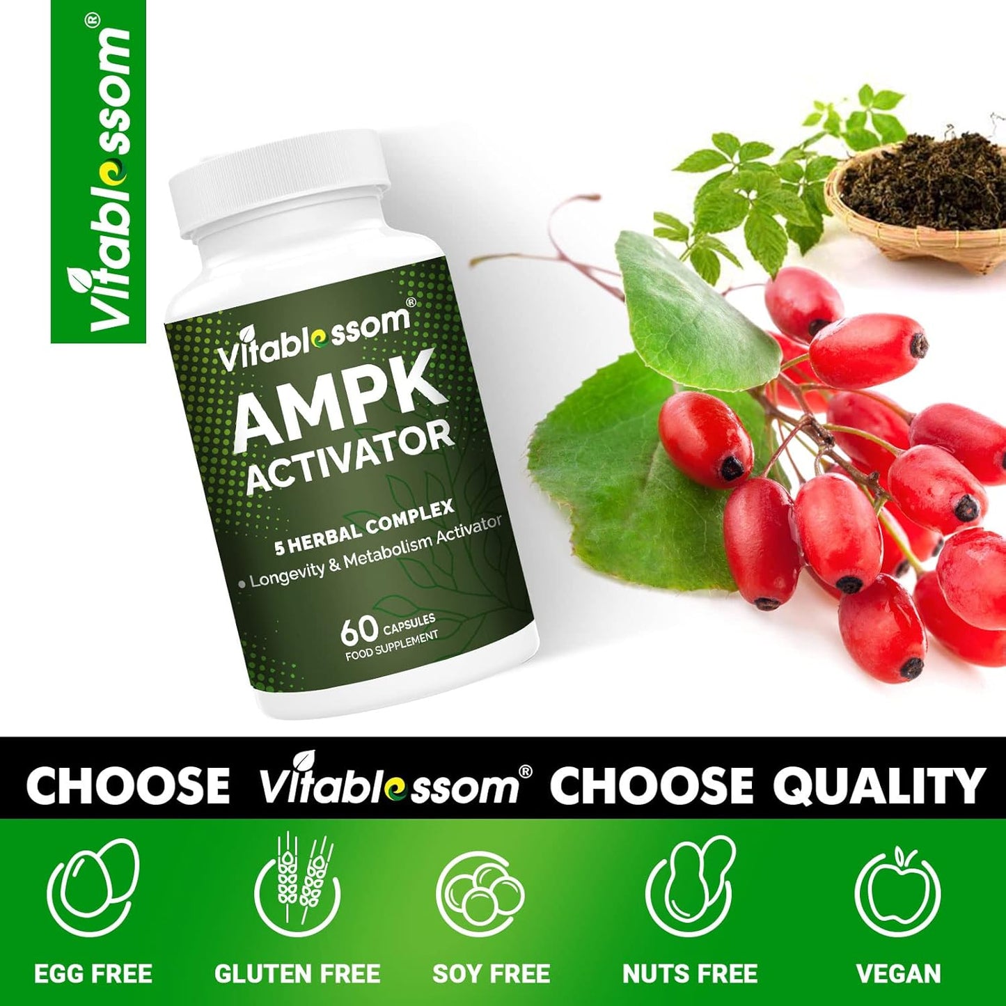 180 Count Vitablosom AMPK Activator Supplement - 5 in 1 Jiaogulan Gynostemma Metabolic Activator - Vegetarian Capsules, Pack of 3