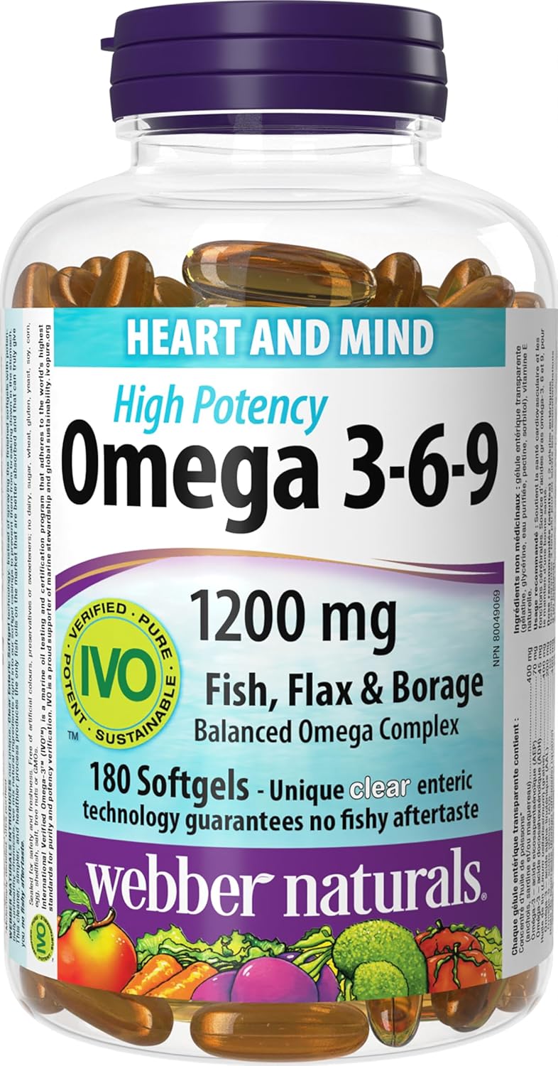 180-Count Webber Naturals High Potency Omega 3-6-9 Supplement for Heart Health