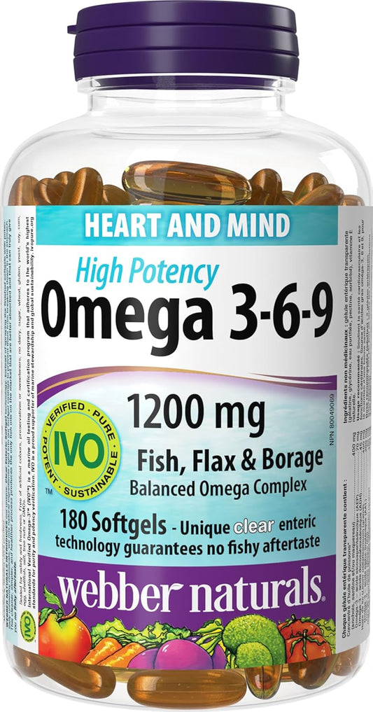 180-Count Webber Naturals High Potency Omega 3-6-9 Supplement for Heart Health