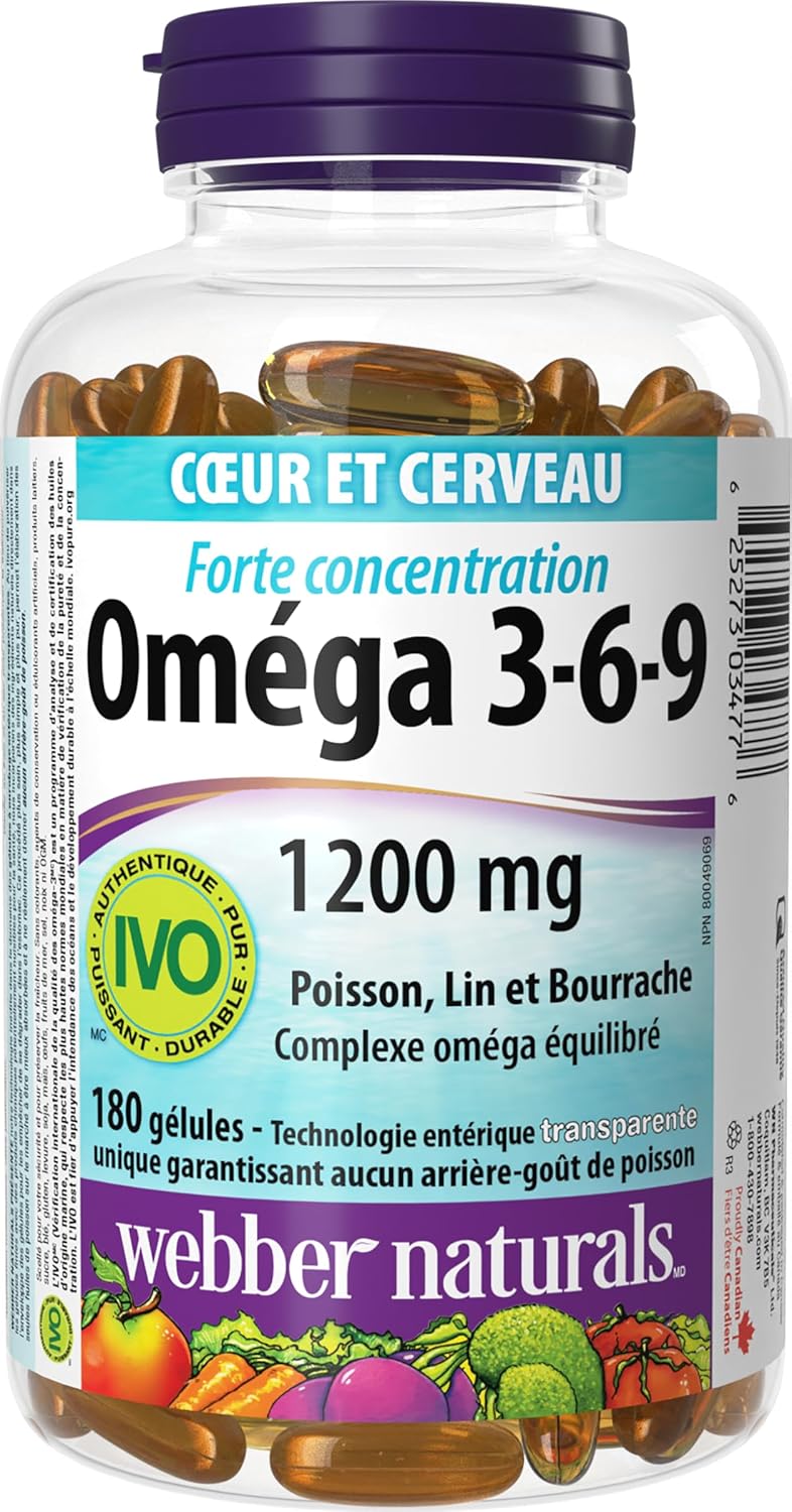 180-Count Webber Naturals High Potency Omega 3-6-9 Supplement for Heart Health