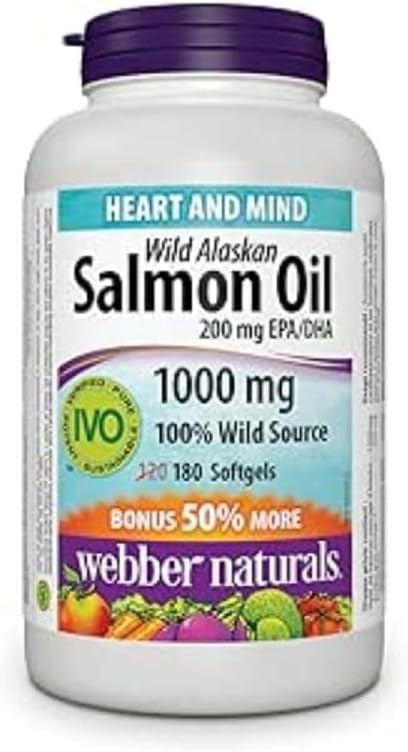 180 Count Webber Naturals Wild Alaskan Salmon Oil Softgels - 200mg