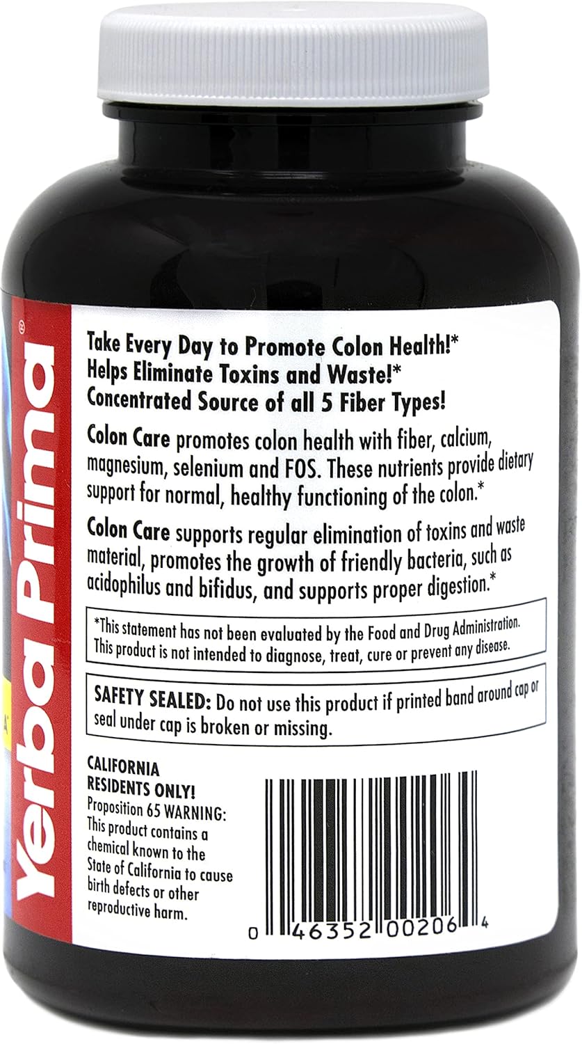 180 Count Yerba Prima Prebiotic Colon Care Capsules - Pack of 2, Gluten Free, Made in USA, Non-GMO, Soluble & Insoluble Fiber, Promotes Colon Health