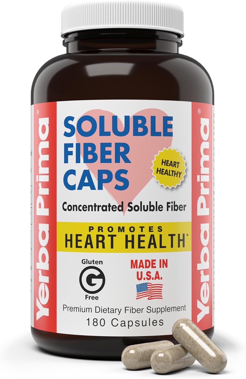 180 Count Yerba Prima Soluble Fiber Capsules - Premium Dietary Supplement, Natural Concentrated Fiber, Gluten Free, Non-GMO - Made in USA