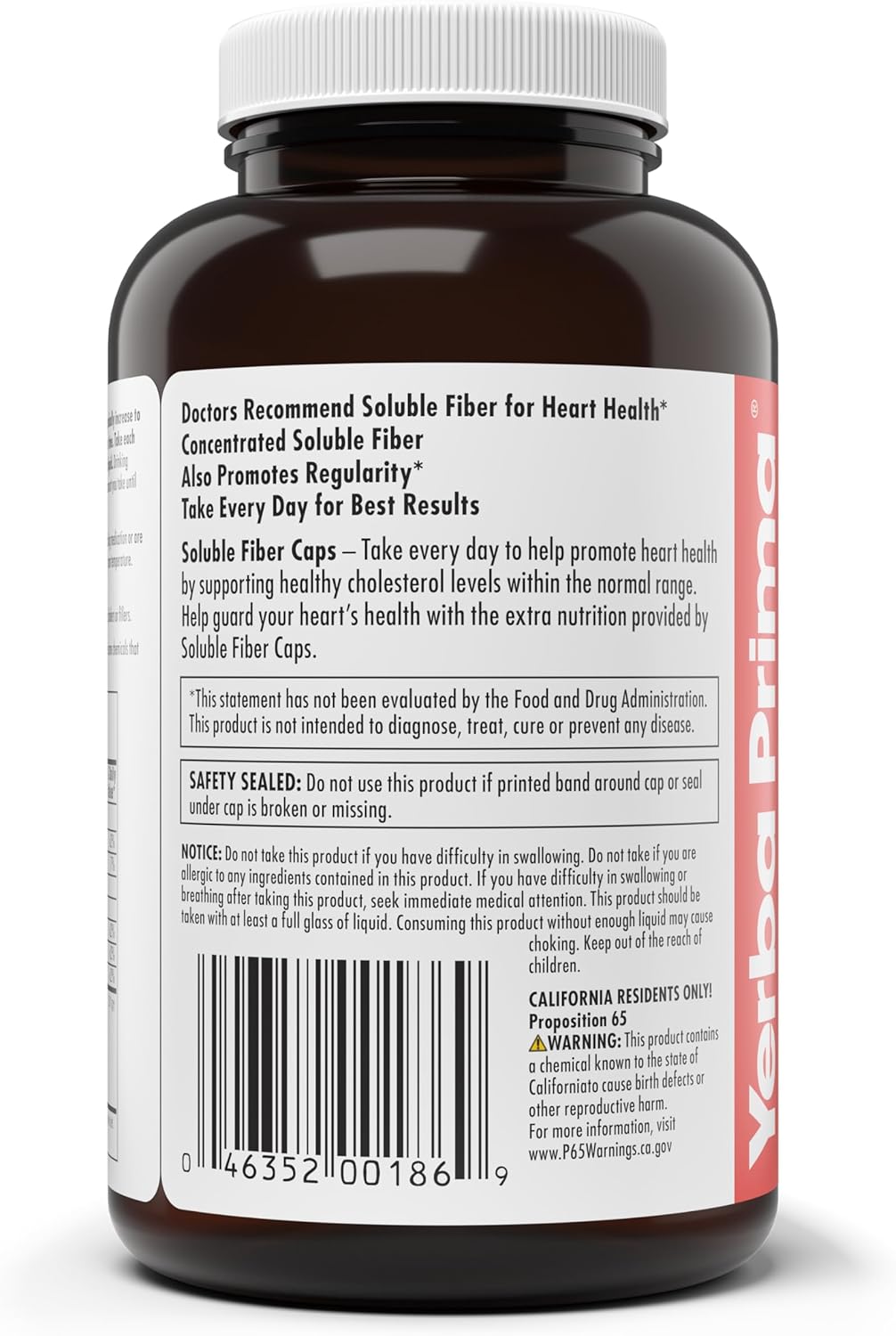 180 Count Yerba Prima Soluble Fiber Capsules - Premium Dietary Supplement, Natural Concentrated Fiber, Gluten Free, Non-GMO - Made in USA