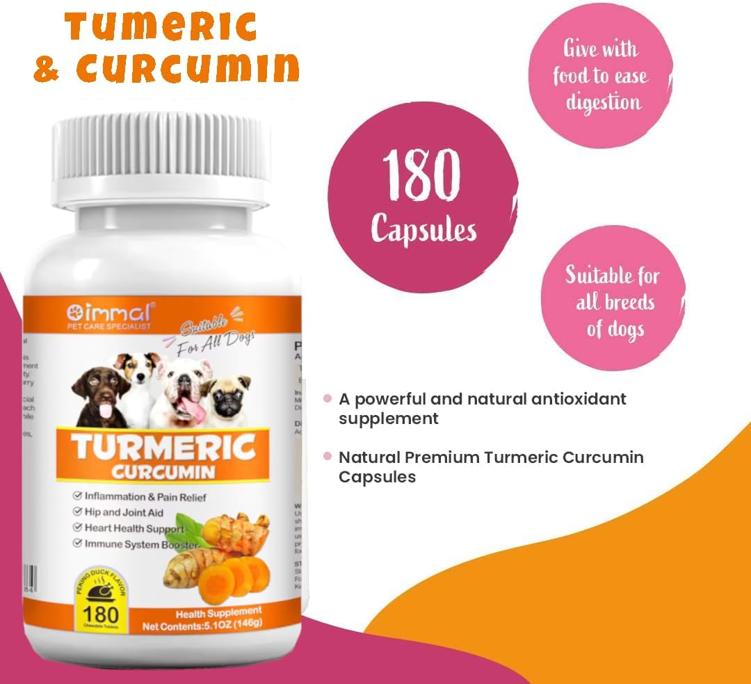 180 Count Zenpaws Turmeric and Curcumin Tablets for Dogs - Promotes Joint Health, Skin Allergy Relief, Hot Spot Treatment, and Coat Health - Salmon Oil and Duck Flavor Supplement